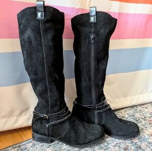 BC Footwear Black Suede Leather Knee High Buckle Boots Moto Whimsigoth Western 8